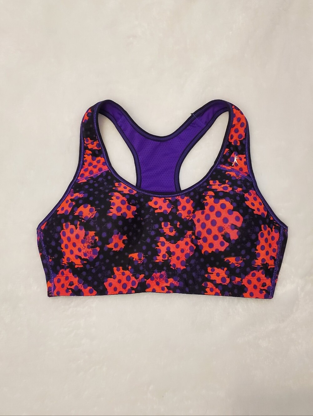Like New! Purple & Bright Coral Patterned Racerback Sports Bra - Reversable